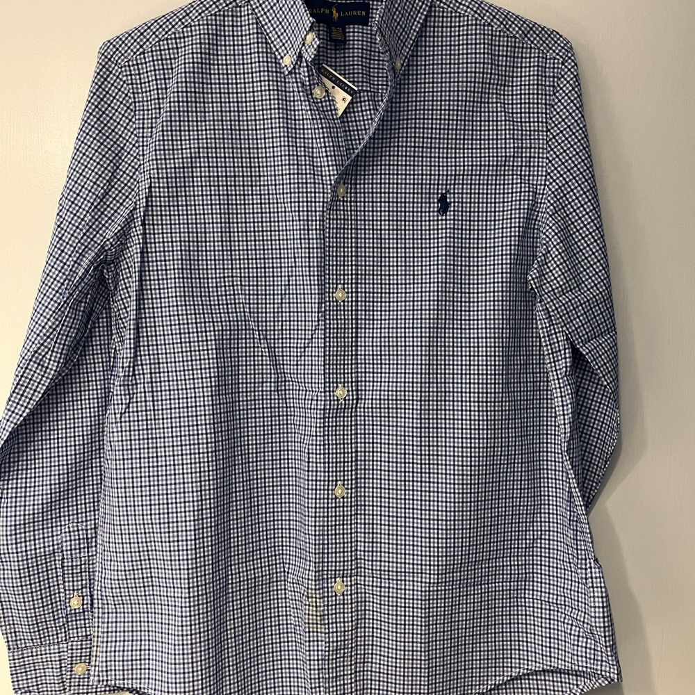 Ralph Lauren Boys Navy Checkered Button-Down Shirt